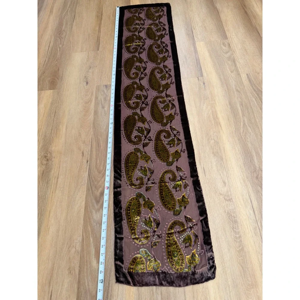 Silk Blend Velvet Burnout Paisley Scarf Plum Vintage dark romantic whimsy goth